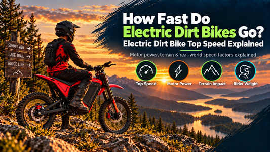 Electric dirt bike top speed guide explaining how motor power, battery voltage, gearing, rider weight, and terrain affect speed