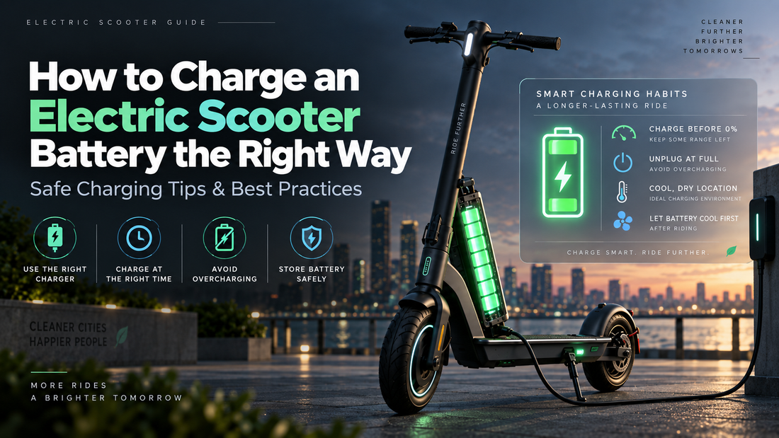 Electric scooter battery charging guide showing how to charge an electric scooter battery safely and correctly