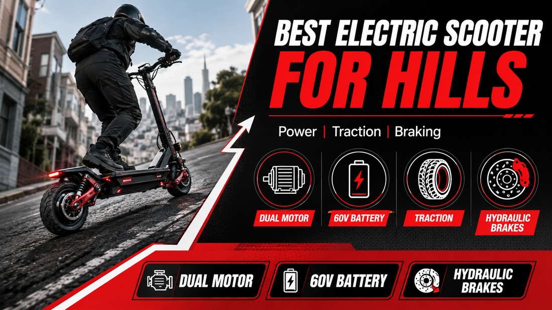 Electric scooter for hills with dual motors and hydraulic brakes