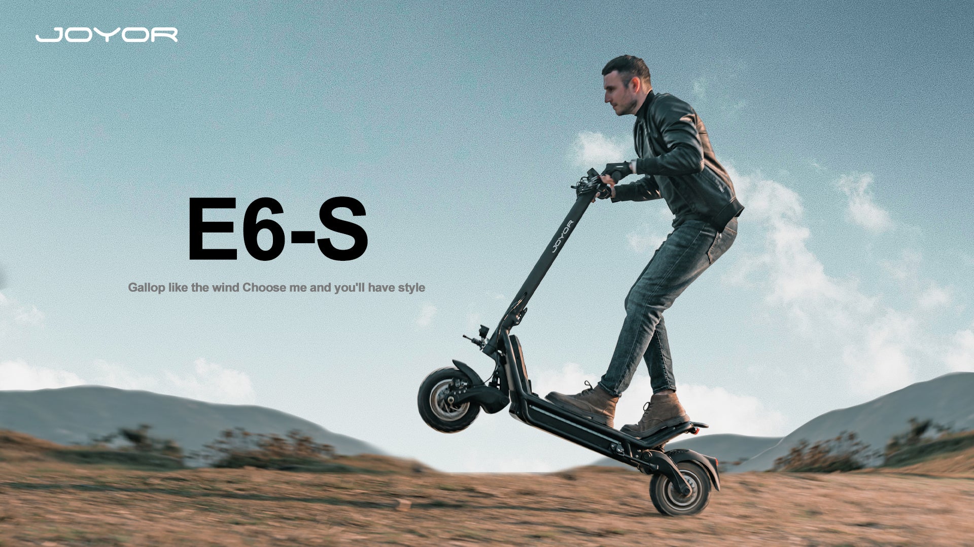 Rider riding the Buffseek E6 electric scooter on an outdoor trail