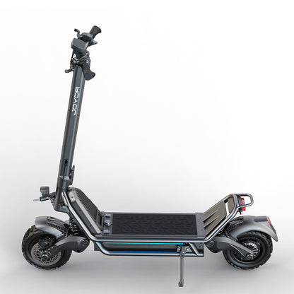 Buffseek E6 dual motor electric scooter shown from the right side with folding frame and rear suspension