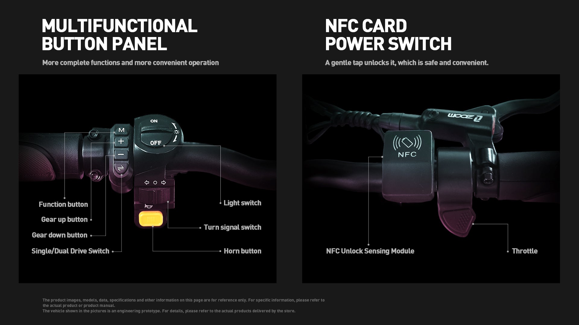 Buffseek E6 multifunction handlebar controls with NFC power switch