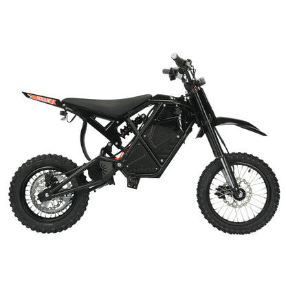 Black Buffseek R01 electric dirt bike shown from the right side