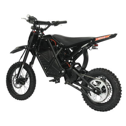 Rider climbing a rocky trail on a black Buffseek R01 electric dirt bike
