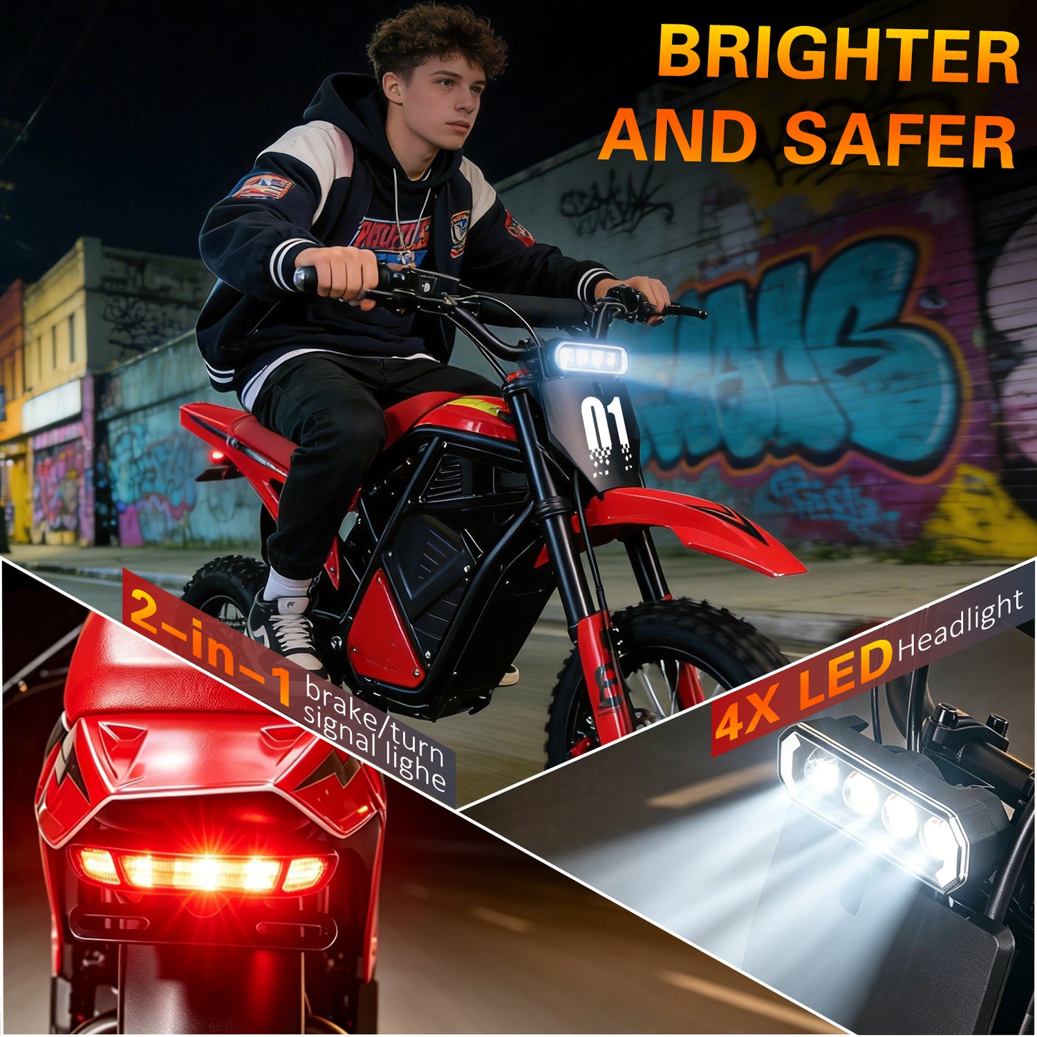 Buffseek R01 LED headlight, brake light, and rear turn signal system for nighttime visibility