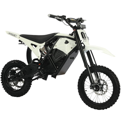 White Buffseek R01 electric dirt bike shown from the right side