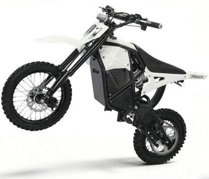 White Buffseek R01 electric dirt bike shown from the left side