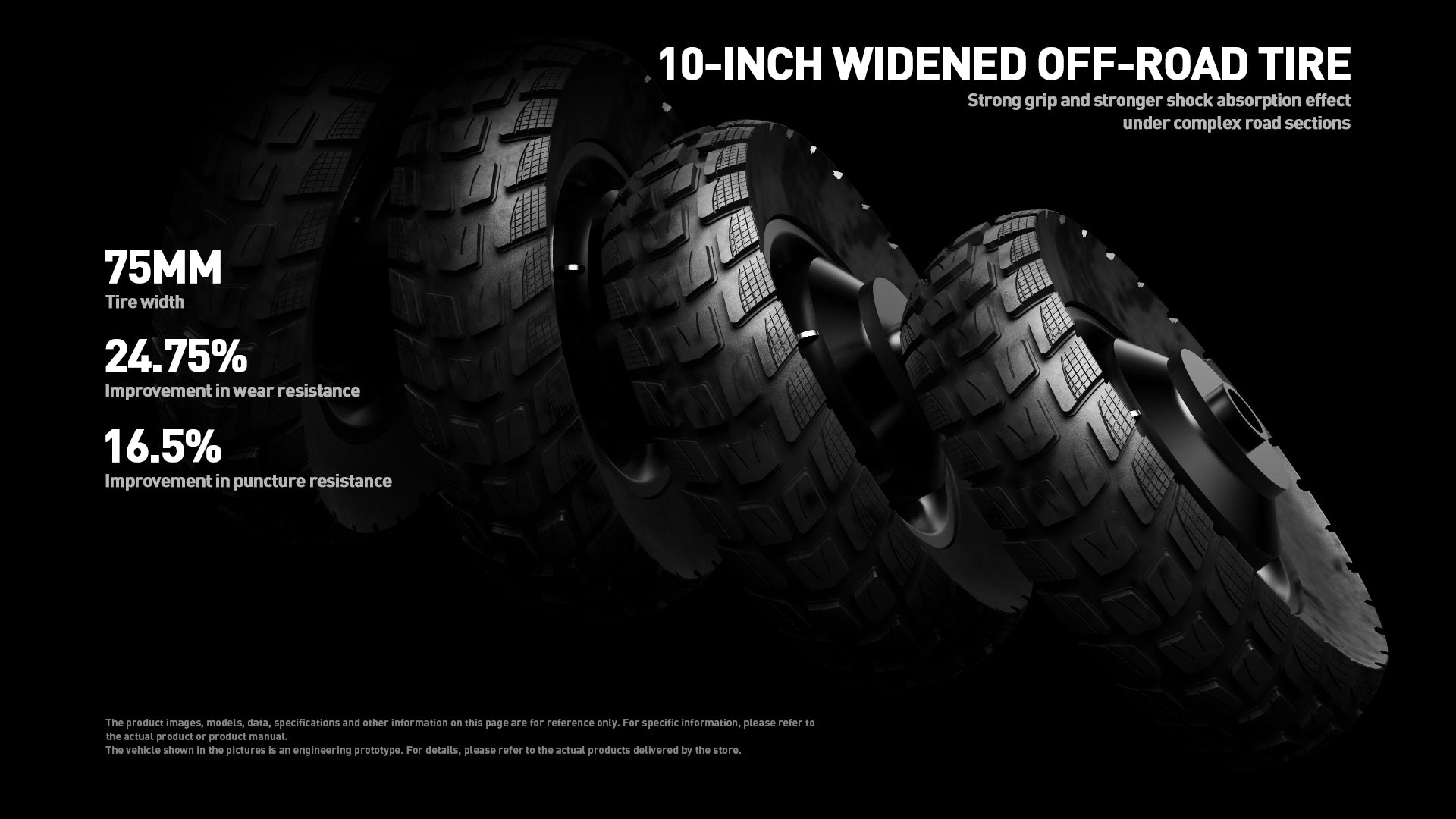 Buffseek S10 10 inch wide pneumatic tires providing grip and stability on different surfaces