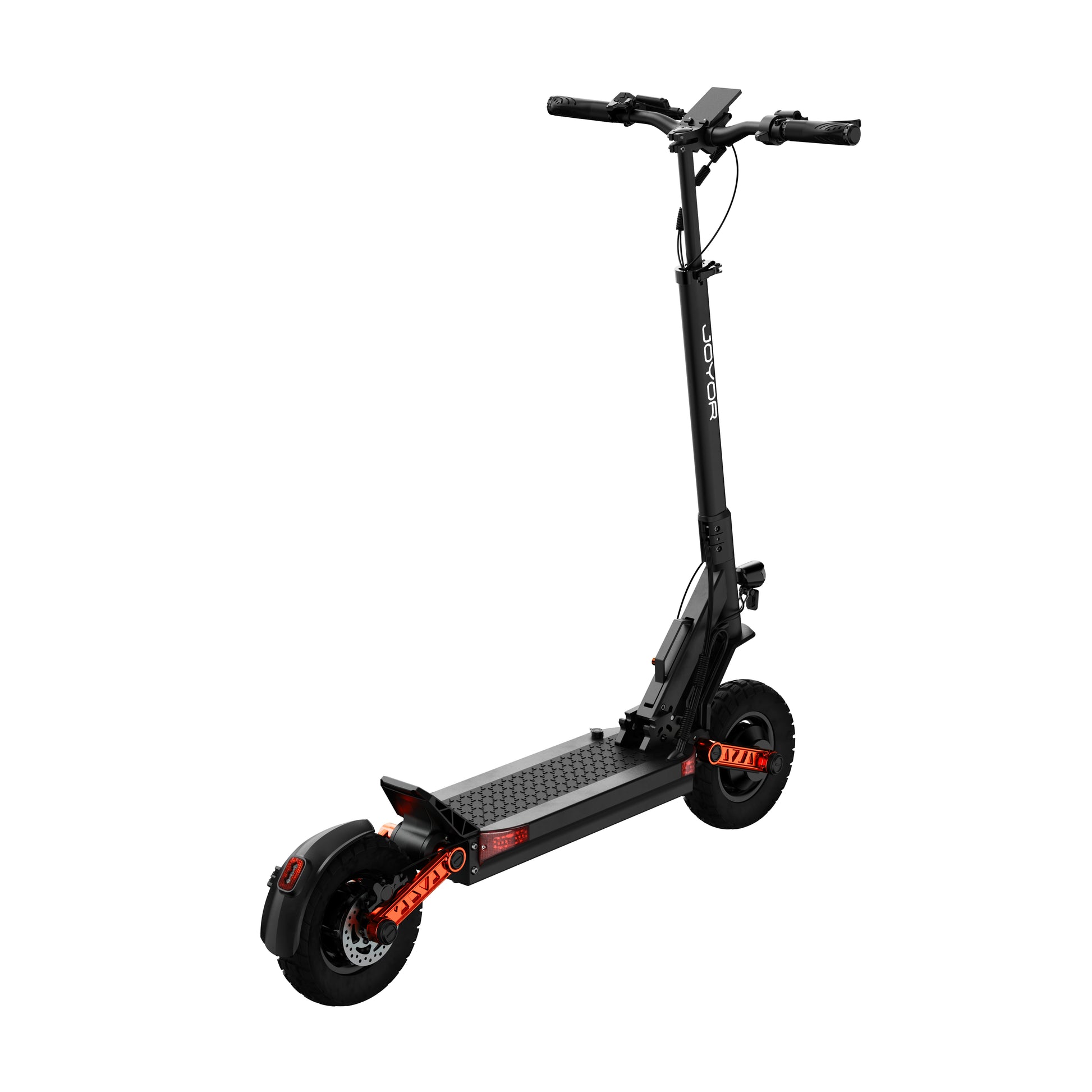Front angle view of the Buffseek S10 electric scooter with dual suspension and performance tires