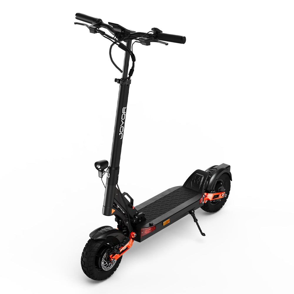 Front-left view of the Buffseek T10 electric scooter with wide deck and off-road tires