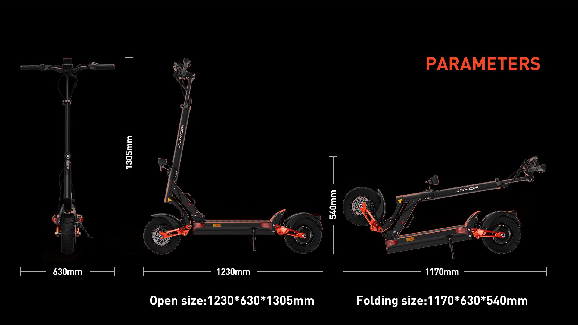 Buffseek T10 electric scooter dimensions in folded and unfolded positions